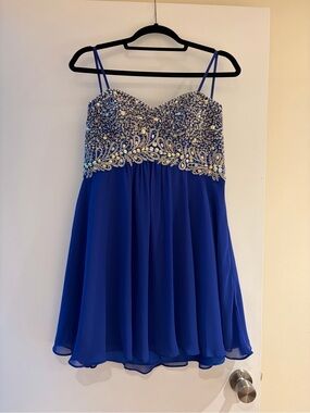 Strapless Royal Blue Beaded Chiffon Party Dress